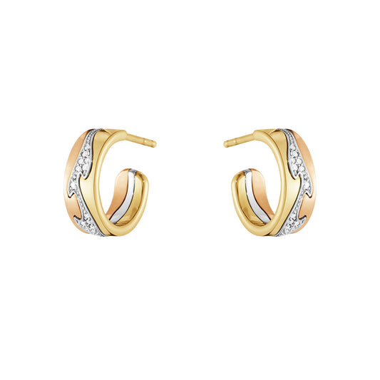 Georg Jensen Fusion Tri-Color Gold & Diamond Hoop Earrings